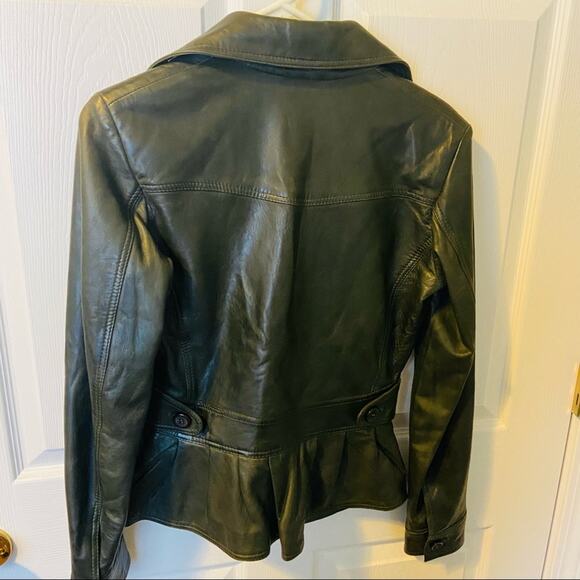 The Knits and Outerwear Co. Olive Green Single Button Leather Jacket, Sz S - Picture 8 of 11